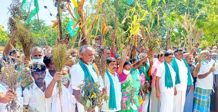 ஏக்கருக்கு 30 ஆயிரம் ரூபாய் நஷ்டஈடு வழங்குக - ஆட்சியர் அலுவலகத்தை முற்றுகையிட்ட தமிழ் விவசாயிகள் சங்கம்