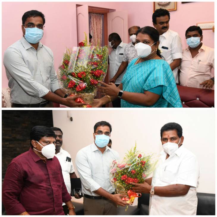 தூத்துக்குடியில் அமைச்சர்களுக்கு ஆட்சியர் பூங்கொத்து கொடுத்து வரவேற்பு!

