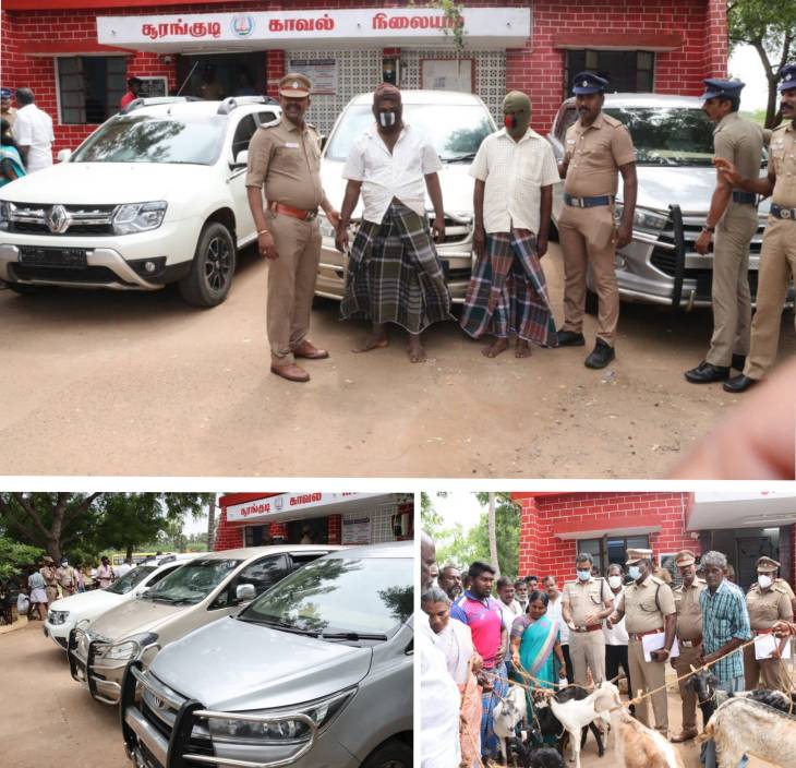 தூத்துக்குடி மாவட்டத்தில் 10 லட்சம் மதிப்புள்ள ஆடுகள் திருடிய 2 பேர் கைது - திருடுவதற்கு பயன்படுத்தப்பட்ட ரூபாய் 50 லட்சம் மதிப்புள்ள 3 கார்கள் பறிமுதல் !