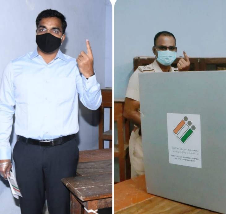 தூத்துக்குடி மாவட்ட நகர்ப்புற உள்ளாட்சி தேர்தல் - ஆட்சியர், எஸ்பி வாக்கு பதிவு! 

