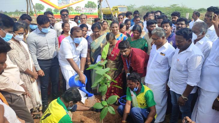 தூத்துக்குடியில் தமிழக அரசு ஓராண்டு நிறைவு கொண்டாட்டம் - மேயர் ஜெகன் பெரியசாமி மரக்கன்று நட்டினார்!