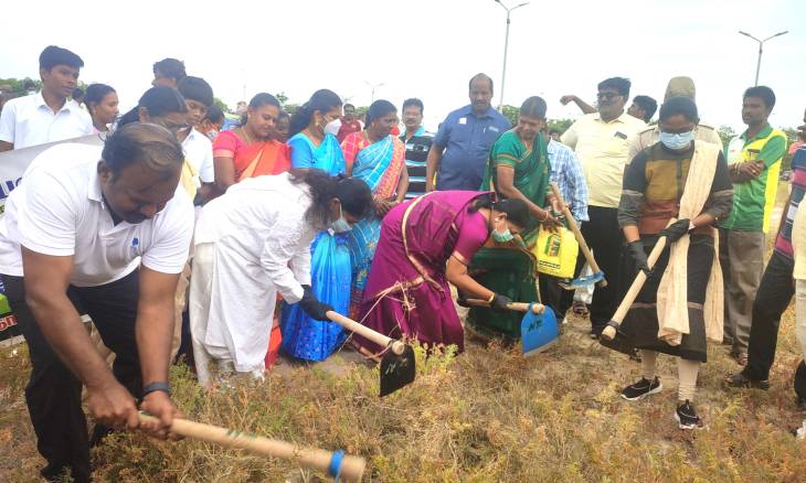 மண்வெட்டி பிடித்து குப்பை செடிகளை வெட்டி வீசிய கனிமொழி எம்பி!